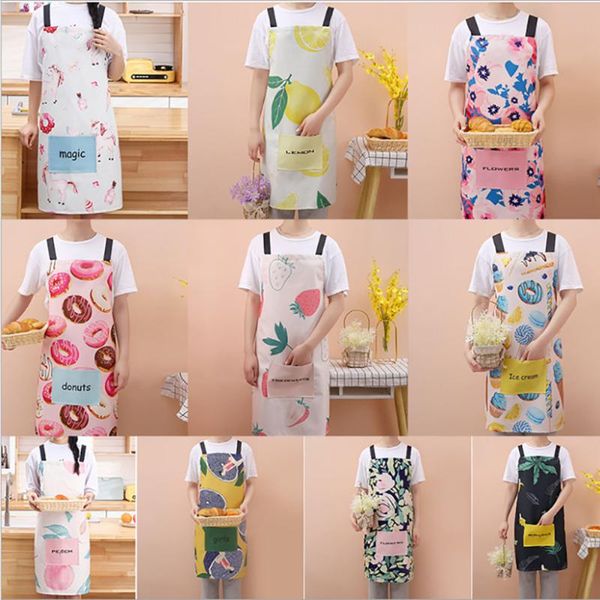 

1pc fashion pattern kitchen aprons for women cotton linen bibs household cleaning 68*80cm kitchen accessories apron with pockets