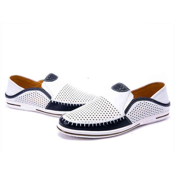 

2021 spring hollow leather sho men's breathable korean lazy british busins casual