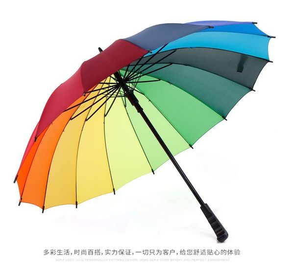 

umbrellas rainbow fashion long handle straight anti-uv sun/rain stick umbrella manual big parasol 16 bone strong wind-resistant 50ws207