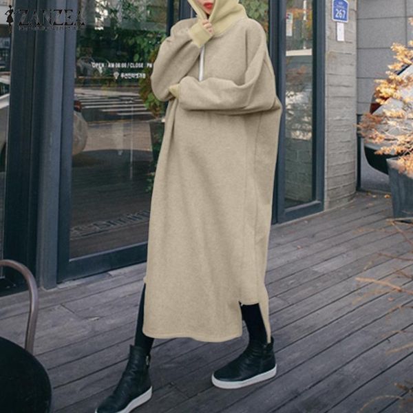 

2021 autumn hooded long sleeve sweatshirt dress zanzea winter hoodies long pullover women casual vestido sundress robe plus size, Black;gray