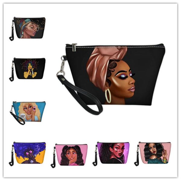 

cosmetic bags & cases woman travel bag african american art afro lady print storage pouch ladies makeup case girls multifunction