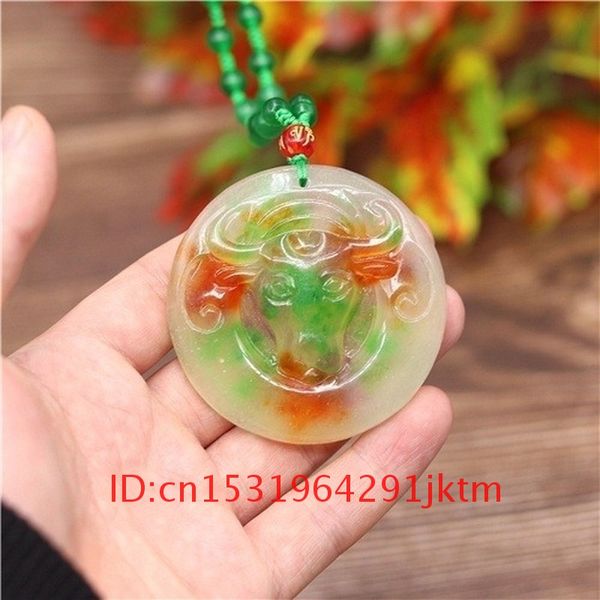 

fashion color gifts carved charm hand jade for men pendant natural chinese amulet jadeite necklace jewelry cattle women, Slivery;golden