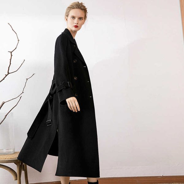 

autumn and winter double-sided cashmere coat women's european and american large woolen coat medium and long high-end w 210930, Black