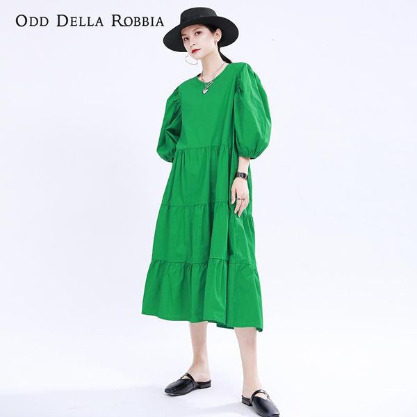 

casual dresses odddellarobbia summer 2021 women french fashionvintage style elegant halter lace up sleeve dress loose long puff 1403, Black;gray