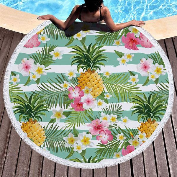 

towel microfiber beach for yoga mat tassel fruit blanket large round circle pineapple printed tapestry home decor 45