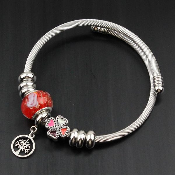 

bangle limited time special offer female tree of life four-leaf clover smear retro custom titanium steel stainless open bracelet, Black
