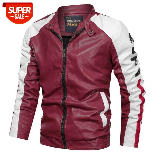 

mens leather jackets stand collar moto pu jackets bomber slim fit coat male autumn contrast-color business outwear jaqueta couro #of8n, Black;brown