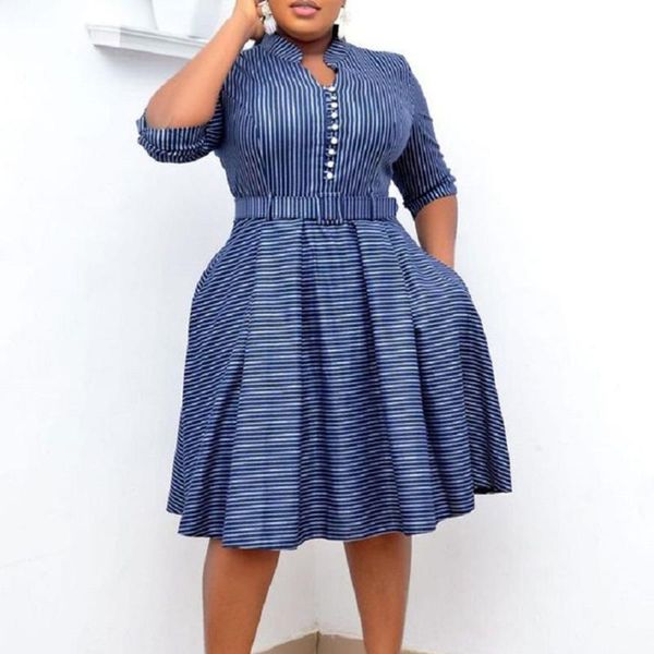 

casual dresses 2021 fashion womens dress v-neck stripe ol temperament women commute high waist african simplicity autumn, Black;gray