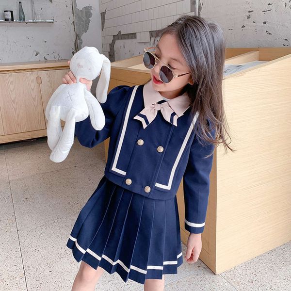 

children's college valet style clothing suit 2021 button girls' dress spring and autumn, White