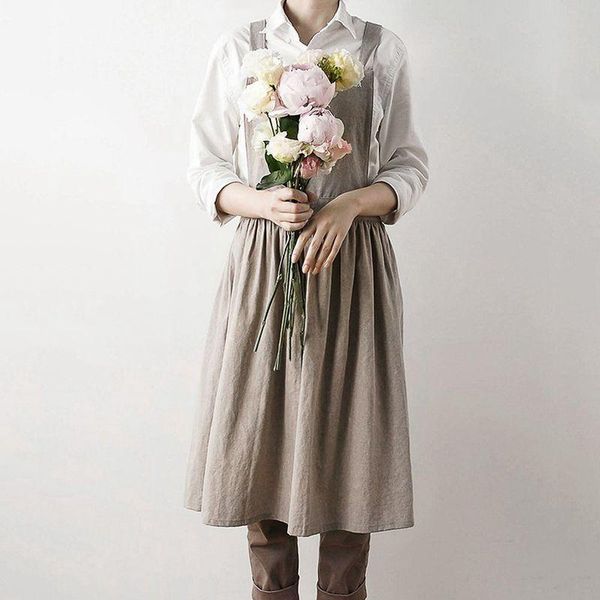 

aprons simple washed cotton uniform for woman lady's kitchen cooking gardening coffee shop