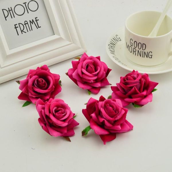 

100pcs silk roses head diy needlework wreaths hat flower red pink white blue artificial flower for home wedding de jllpyy
