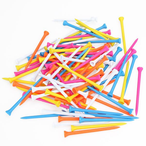 

100pcs golf tees 100mm mixed color plastic golf ball holder equipment beginners practice training accessory for golfing practice