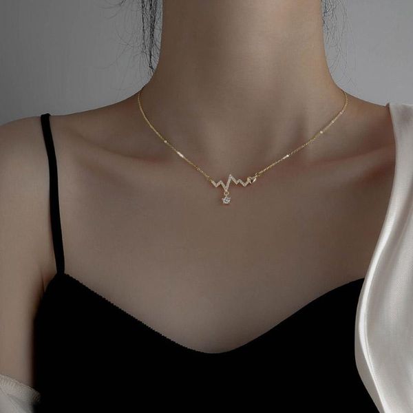 

pendant necklaces korean fashion necklace 2021 summer heartbeat for women shining zircon choker jewelry accessories collares, Silver