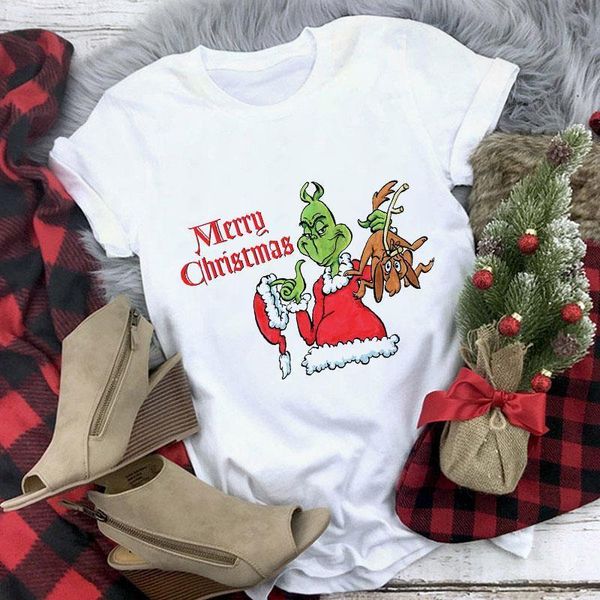 

funny grinch t shirt women fashion christmas harajuku short sleeve t shirt white tshirts women clothing female t-shirt
