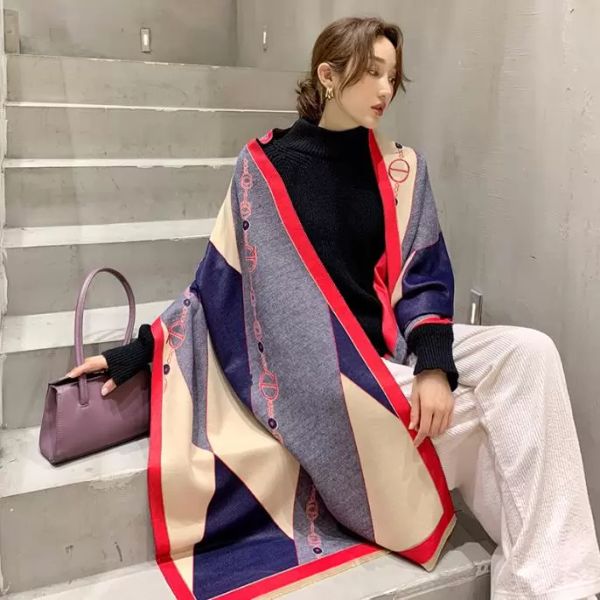 

2020 winter scarf women cashmere scarf new fashion warm foulard lady horse scarves color matching thicken soft shawls wraps, Blue;gray