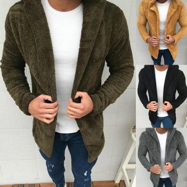 

men's hoodies & sweatshirts fashion fur hat cotton solid color jacket men causal outerwear thick hooded jackets coats clothes cardigan, Black
