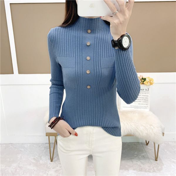 

2021 new autumn casual solid color turtleneck knitted elegant button long sleeve basic pullovers sweater women np1g, White;black