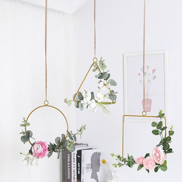 

flower wreath metal ring triangle square party diy decor hoop hanging ornament decoration flowe qylalt
