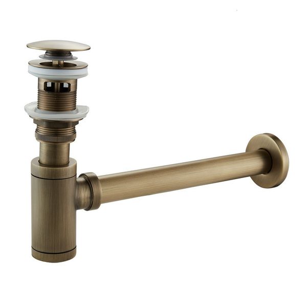 

2021 new basin antique brass bottle trap bathroom sink siphon drains with pop up drain kit p-trap pipe waste hardware 1uq1