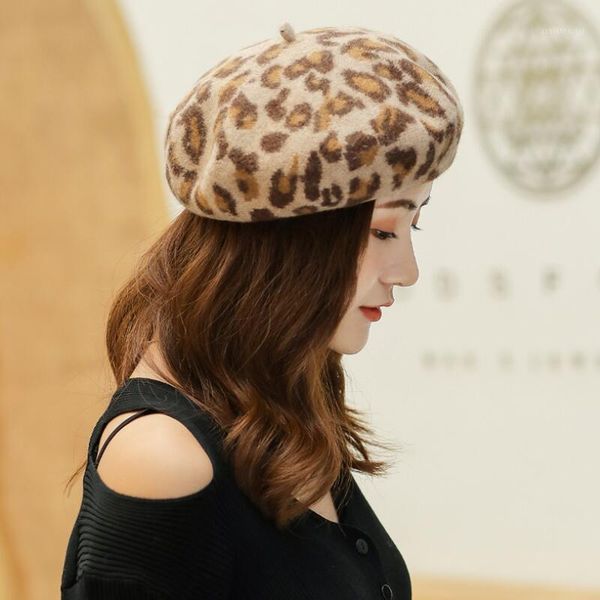 

berets women girls leopard woolen beret winter beanie hat cap british vintage retro wool hats autumn elegant ladies flat, Blue;gray