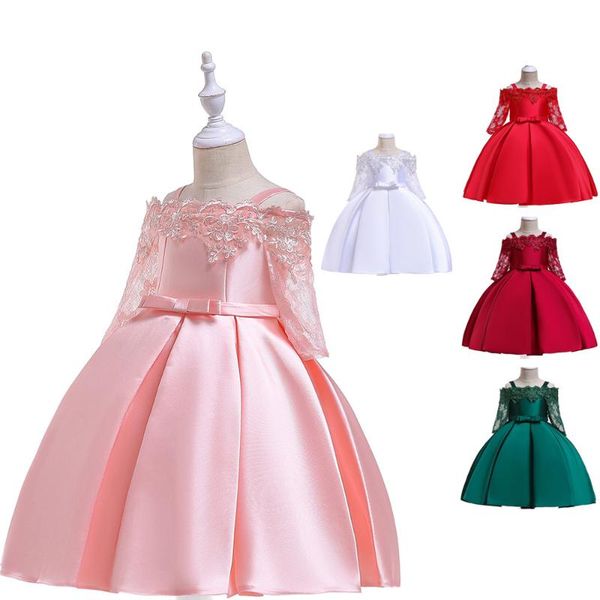 

girl's dresses 2021 selling flower girl long sleeve lace party kids princess dress for girls boutique children clothing, Red;yellow