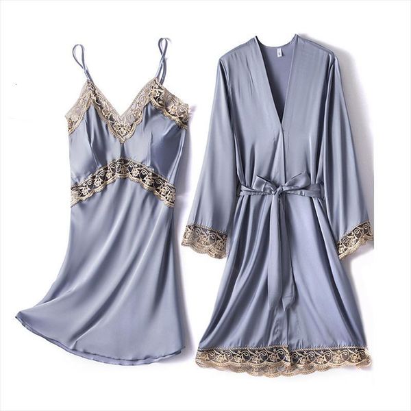 

robe sets lace nightdress kimono womens sleepwears bathrobe bride wedding pajamas trim dress casual home clothes, Black;red