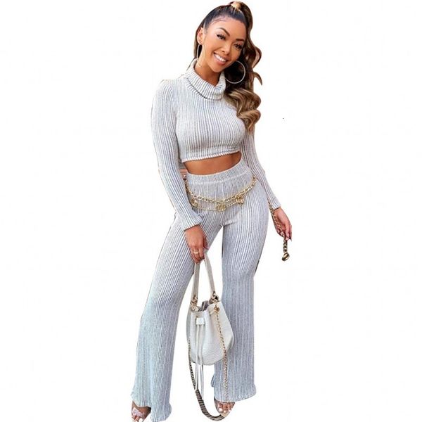 

listra turtleneck set of two pieces t shirt vest and flare pants 2 piece spring outfits elegant autumn fashion suit office lady es2m, Gray