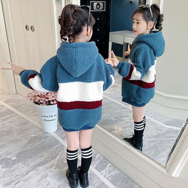 

pullover loose blue pink winter warm clothes girls sweater kids plus velvet toddler teens thicken children cute christm