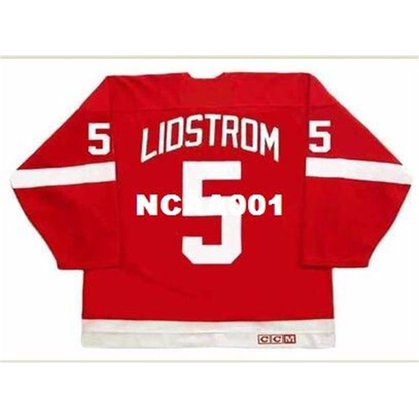 

001 #5 nicklas lidstrom detroit red wings 2002 ccm vintage away hockey jersey or custom any name or number retro jersey, Black