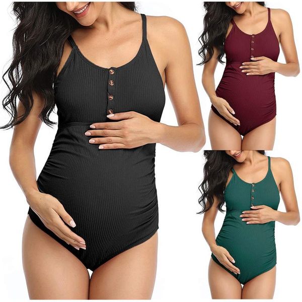 

women's swimwear 2021 maternity one piece swimsuit solid color printed women bathing suit beach pregnancy monokini female, White;black