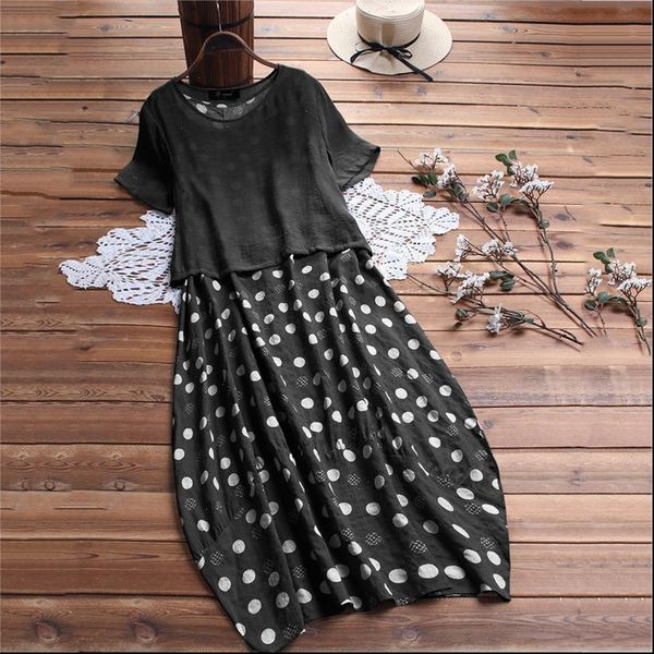 

womens dresses ladies summer fashion polka dot two piece short sleeve loose dress women drop shipping good quality, Black;gray