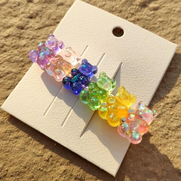 

hair clips & barrettes korean sweet candy color gummy bear cute hairpin barrette side clip for women girls rainbow resin duckbill headwear, Golden;silver
