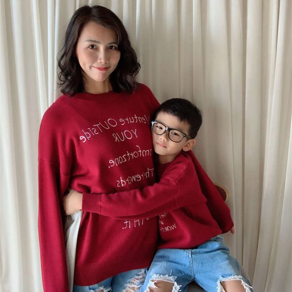 

20 letter autumn korean embroidered and fashion winter loose edition a family of four sweater parent-child drs vpyk, Blue