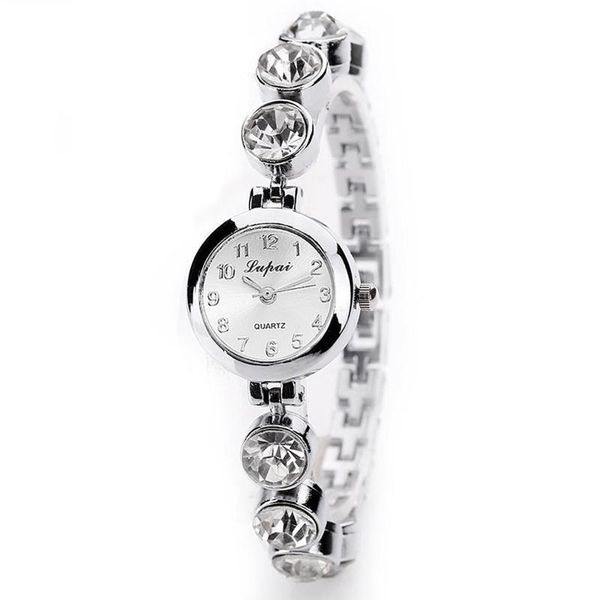

wristwatches women fashion stainless steel strap with simulated quartz round watch casual romantic wrist rhinestone designer, Slivery;brown