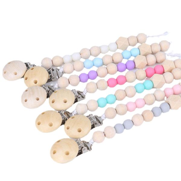 

pacifier holders baby clips weaning teething natural wooden boy infant feeding accessories soothing nipple chain toys prevent bites b9300