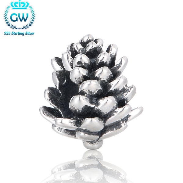 Gümüş 925 pinecone Charms Noel Günü Charm Boncuk Pan Bilezik Uyar DIY Mücevherat Yapımı Marka GW T095-25 Q0531