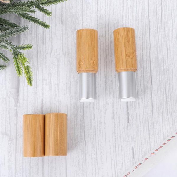 

storage bottles & jars 2pcs 3.8g empty bamboo lipstick tubes rustic lip gloss container for ladies and girls (golden, diameter 12.1m