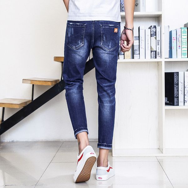

men's jeans tehezad men's casual brim pants classic blue pencil washed business clothes straight office male-length dwda