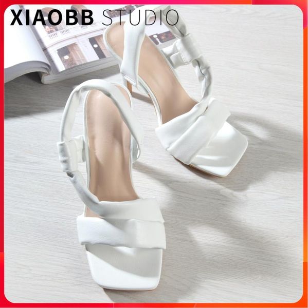 

sandals strap high-heeled woman sandal comfortable stiletto fashion slippers square cross-tied shoe casual white, Black