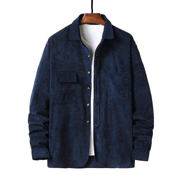 

men's casual shirts autumn and winter long-sleeved solid color comfortable plus size thick corduroy harajuku shirt with pockets, White;black