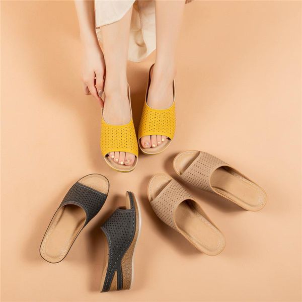 

size 41 summer slippers women wedge platform shoes for women beach slippers high heels woman trendy shoes sale, Black