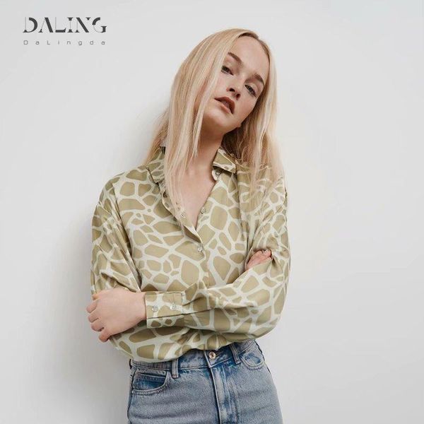 

women's blouses & shirts 2021 women fashion leopard print casual smock blouse office lady long sleeve business shirt female chic satin, White