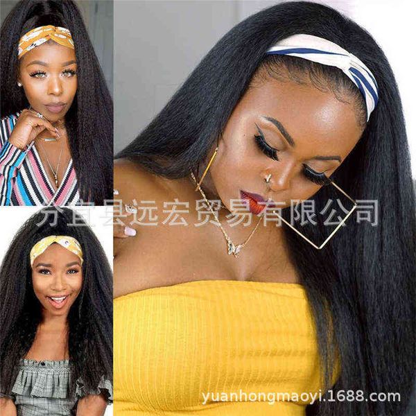 

2021 scarf band women's fashion yaki headband cover wool wig long hair, Black;brown
