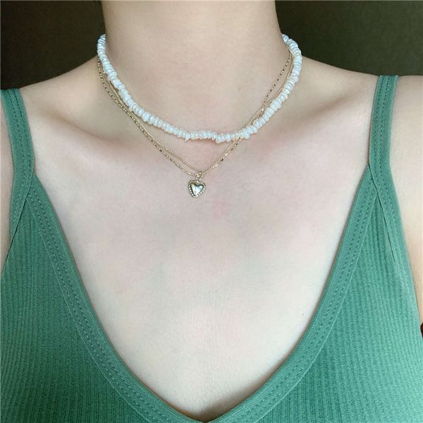 

hbp fashion korean temperament exquisite necklace pearl love combination simple double clavicle chain for women, Silver