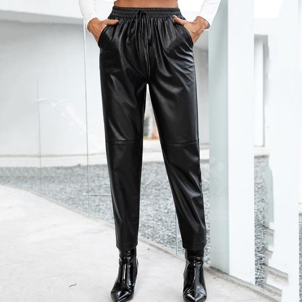 

women's pants & capris faux pu leather leggings high waisted fleece lined stretchy streetwear elastic tights cargo *8, Black;white