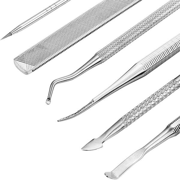 

nail art kits 6 pcs double-ended stainless steel cuticle pusher dead skin push remover for pedicure manicure cleaner care tools html1