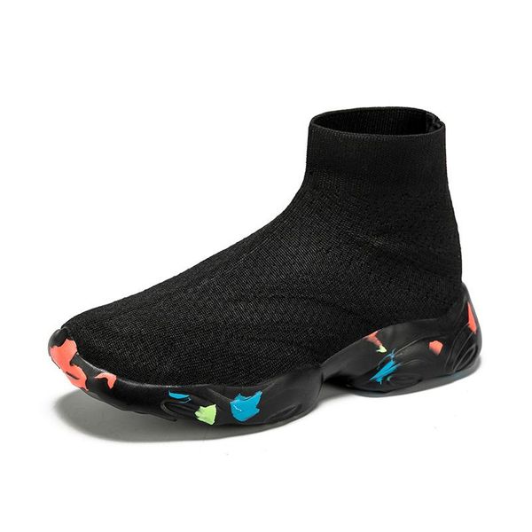

athletic & outdoor kids casual sneakers children boys breathable high-flying woven socks shoes girls non-slip soft bottom sports, Black