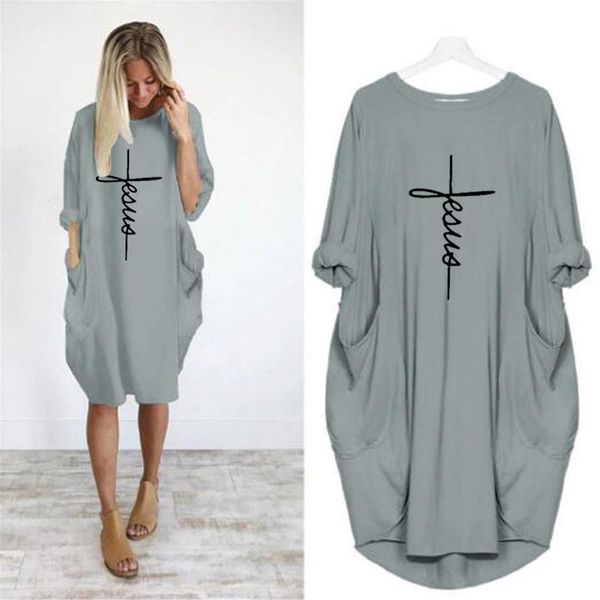 

casual dresses ladies jumper oversized baggy long sleeve pocket pullover dress womens knee-length vestidos, Black;gray