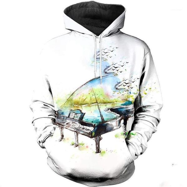 

men's hoodies & sweatshirts fashion 3d full print love piano shirt zipper casual hoodie, Black