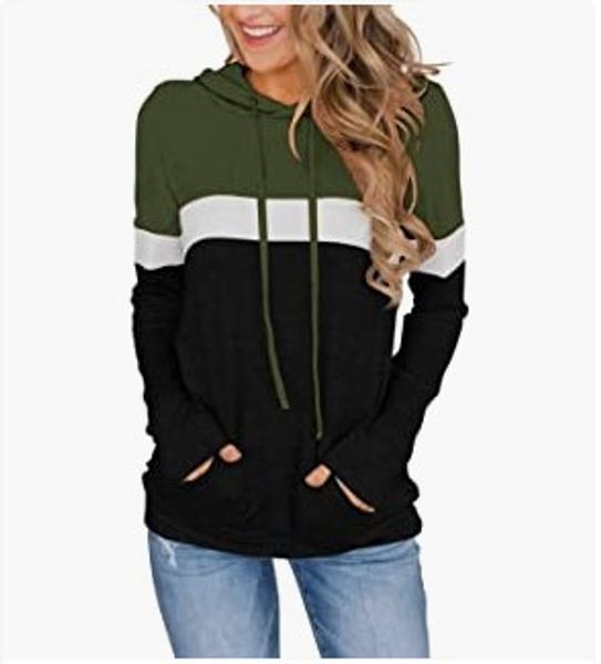 

women's sweatshirt loose casual contrast color stitching hooded sweater full hoodie jacket coat outerwear women autumn winter clothing, Black